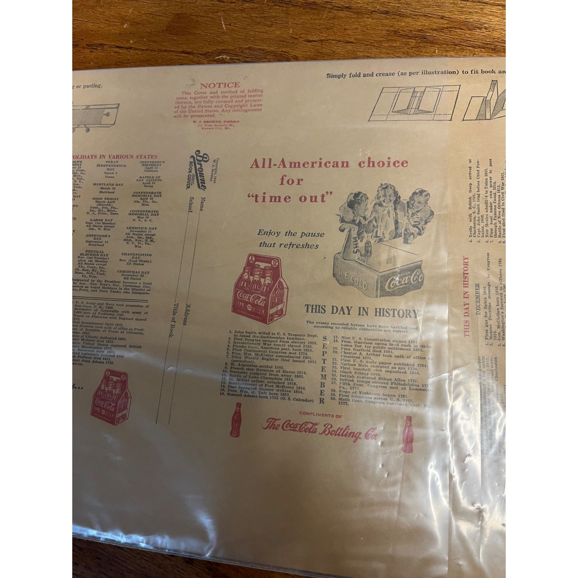 RARE Vintage 1940 Coca Cola Paper Advertising Book Cover History - Browne