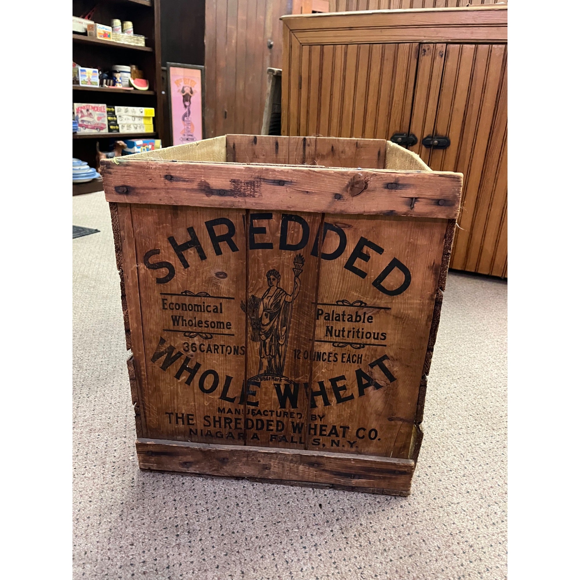 Vintage Large Wood Shredded Whole Wheat Shipping Crate Antique Advertising Box