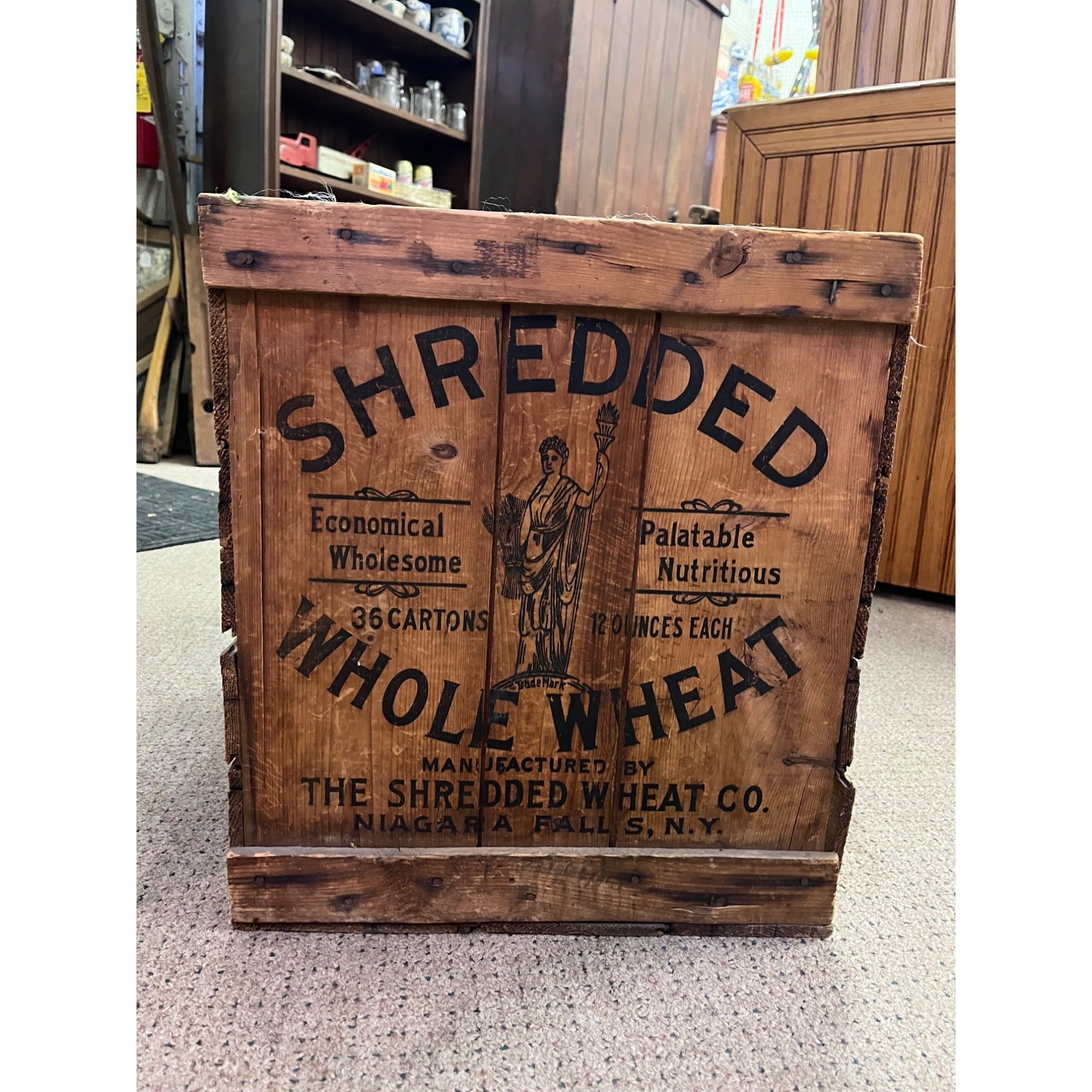 Vintage Large Wood Shredded Whole Wheat Shipping Crate Antique Advertising Box