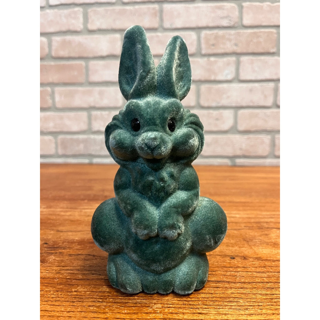 Vintage Flocked Bunny Rabbit Coin Piggy Bank Fuzzy Green NOS NEW - MINT