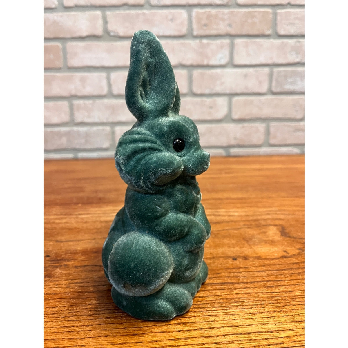 Vintage Flocked Bunny Rabbit Coin Piggy Bank Fuzzy Green NOS NEW - MINT