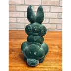 Vintage Flocked Bunny Rabbit Coin Piggy Bank Fuzzy Green NOS NEW - MINT