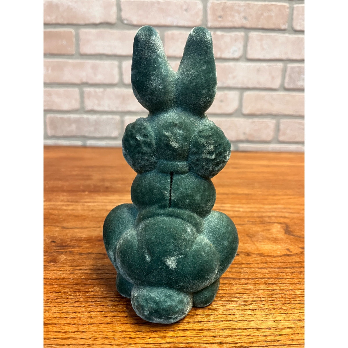 Vintage Flocked Bunny Rabbit Coin Piggy Bank Fuzzy Green NOS NEW - MINT