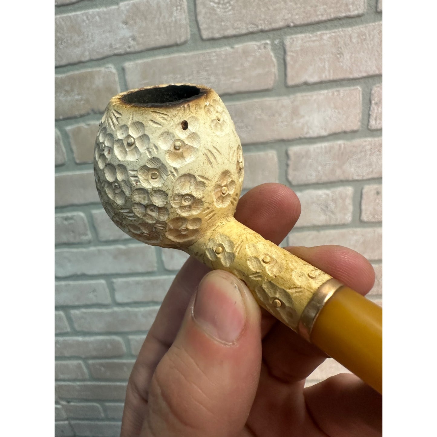 VINTAGE MEERSCHAUM TOBACCO PIPE DIMPLED SMOOTH AMBER STEM VIENNA AUSTRIA SMOKED