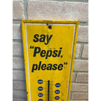 Vintage 1969 Say “Pepsi” Please Metal Yellow Advertising Thermometer Sign As-Is