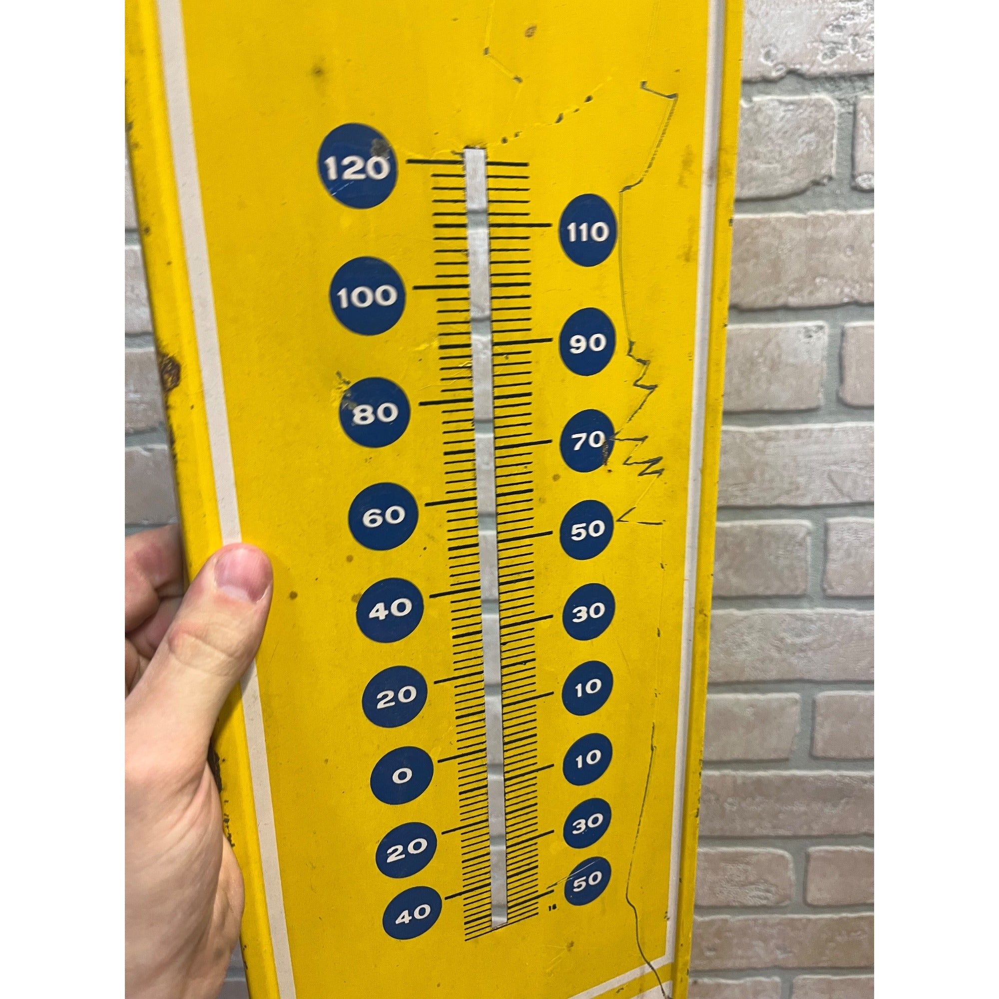 Vintage 1969 Say “Pepsi” Please Metal Yellow Advertising Thermometer Sign As-Is