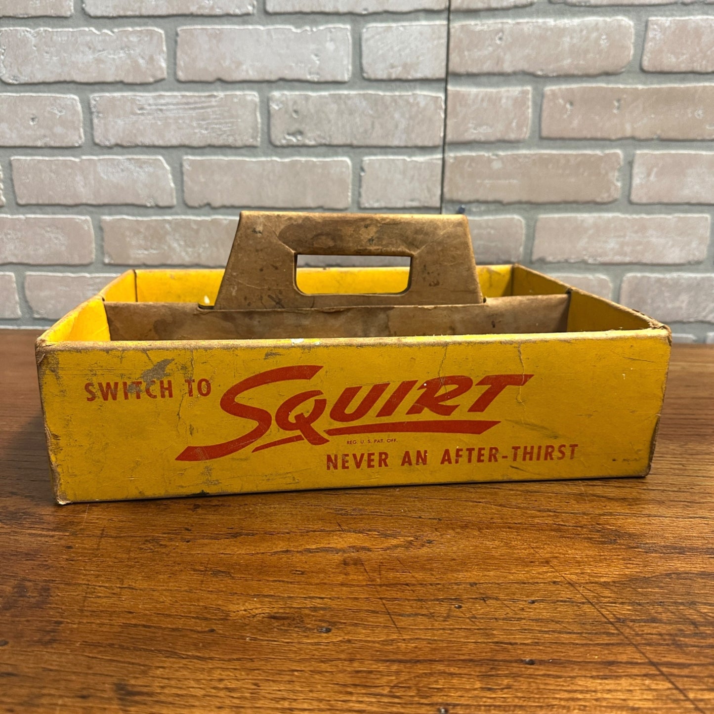 Vintage Squirt Soda Red & Yellow Cardboard Carrier Advertising