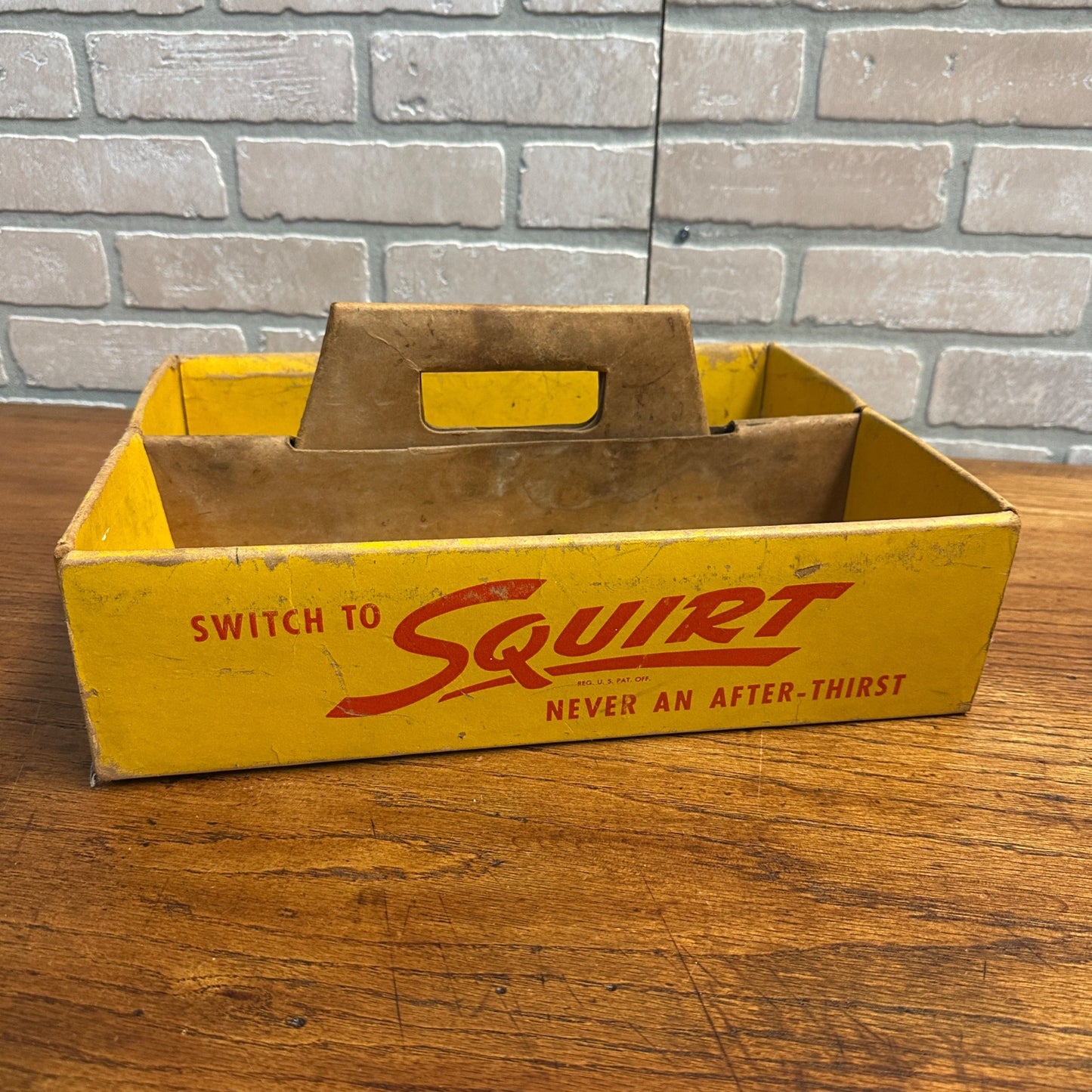 Vintage Squirt Soda Red & Yellow Cardboard Carrier Advertising