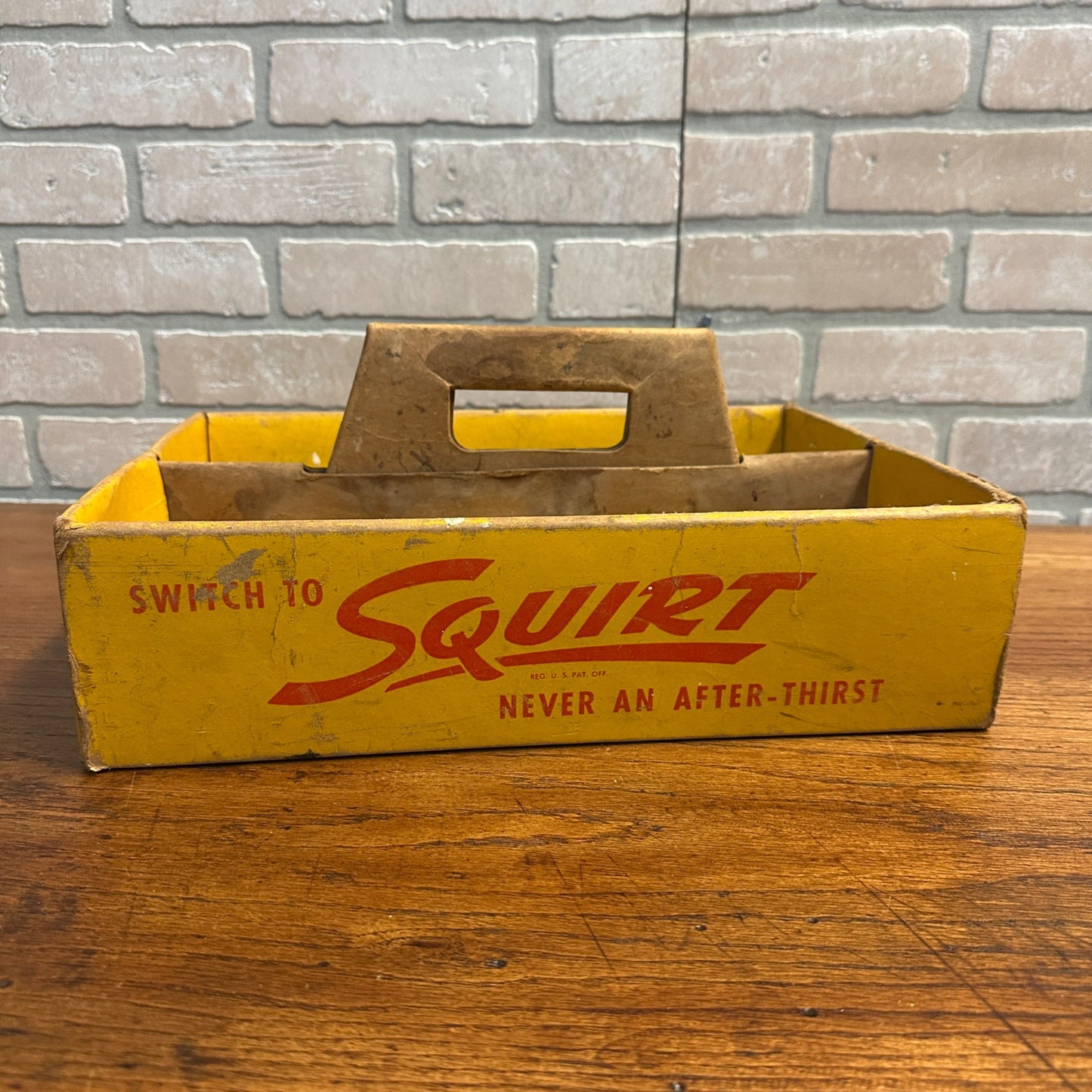 Vintage Squirt Soda Red & Yellow Cardboard Carrier Advertising