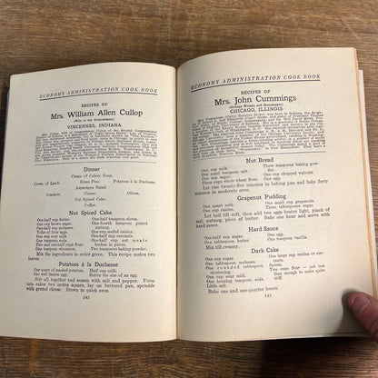 1913 The Economy Administration Cookbook -Mrs. Woodrow Wilson &Washington Ladies