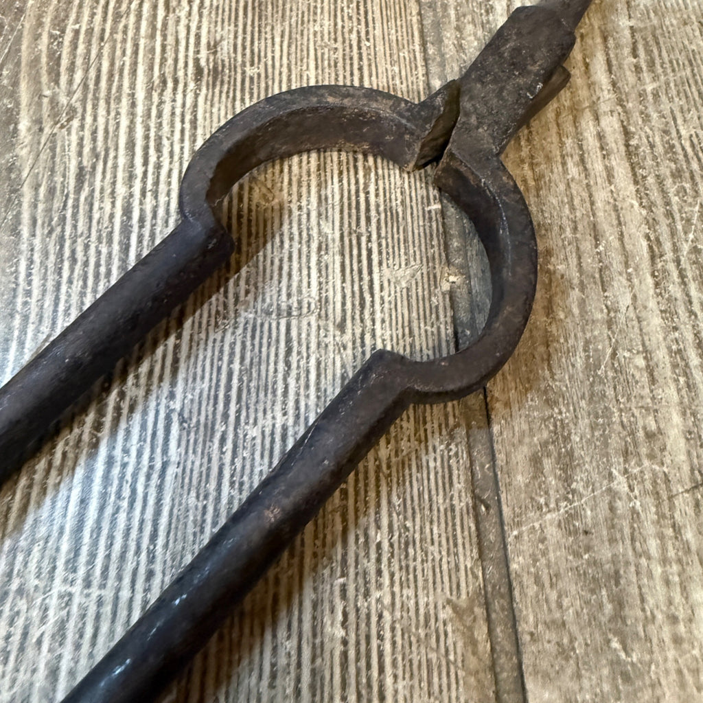 Antique Cast Iron Fire Tongs Coal Log Fireside Fireplace 15"