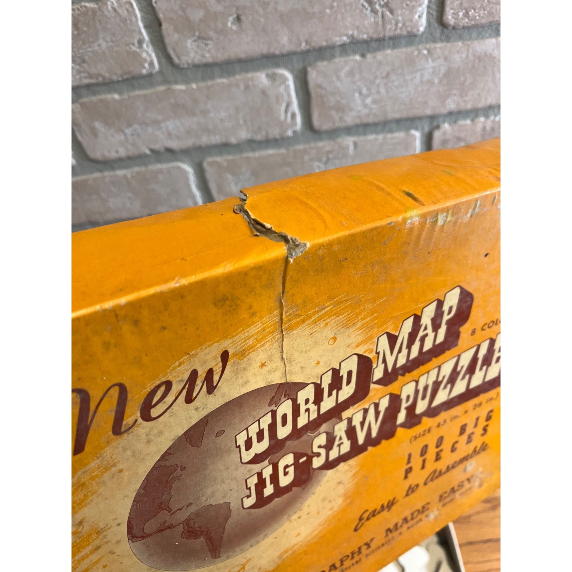 Vintage 1940s World Map Puzzle US Finishing & Mfg Co 100 BIG Pieces Geography