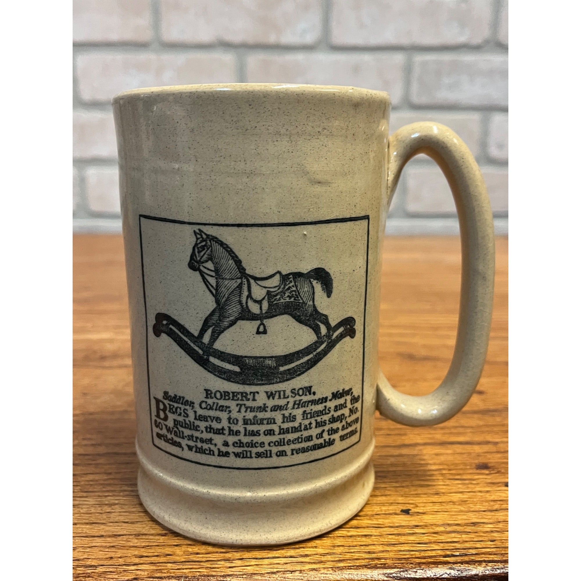 Vintage Robert Wilson Rocking Horse Advertising Stoneware Mug England Primitive Farmhouse Decor