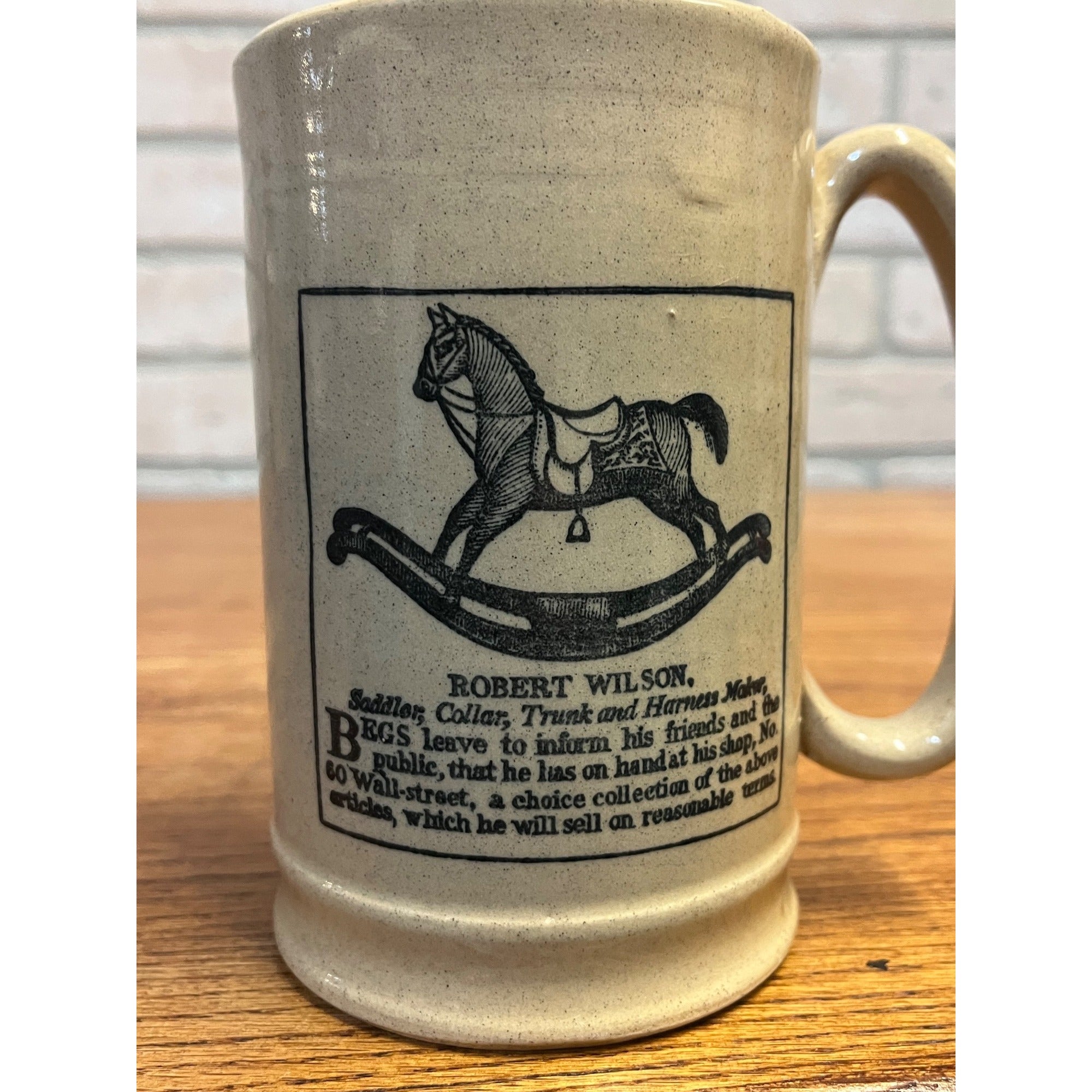 Vintage Robert Wilson Rocking Horse Advertising Stoneware Mug England Primitive Farmhouse Decor