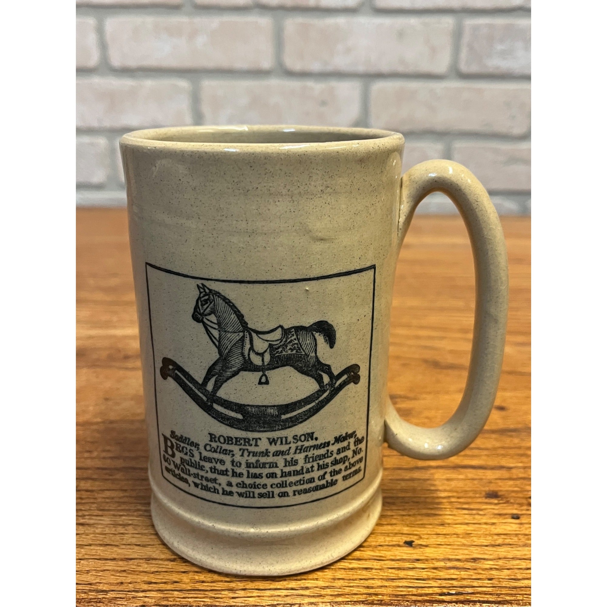 Vintage Robert Wilson Rocking Horse Advertising Stoneware Mug England Primitive Farmhouse Decor