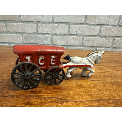 Antique Vintage Heavy Cast Iron Toy Horse Drawn Ice Wagon Stage Coach Hubley?