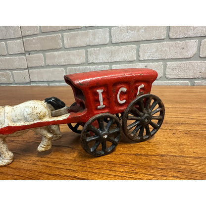 Antique Vintage Heavy Cast Iron Toy Horse Drawn Ice Wagon Stage Coach Hubley?