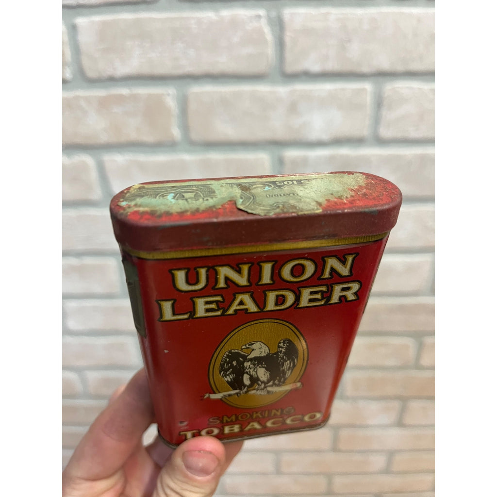 Vintage Union Leader Tobacco Tin Empty Vertical Pocket Pipe Mixture Can