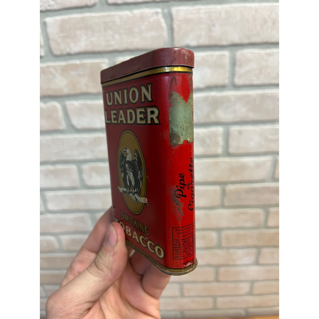 Vintage Union Leader Tobacco Tin Empty Vertical Pocket Pipe Mixture Can
