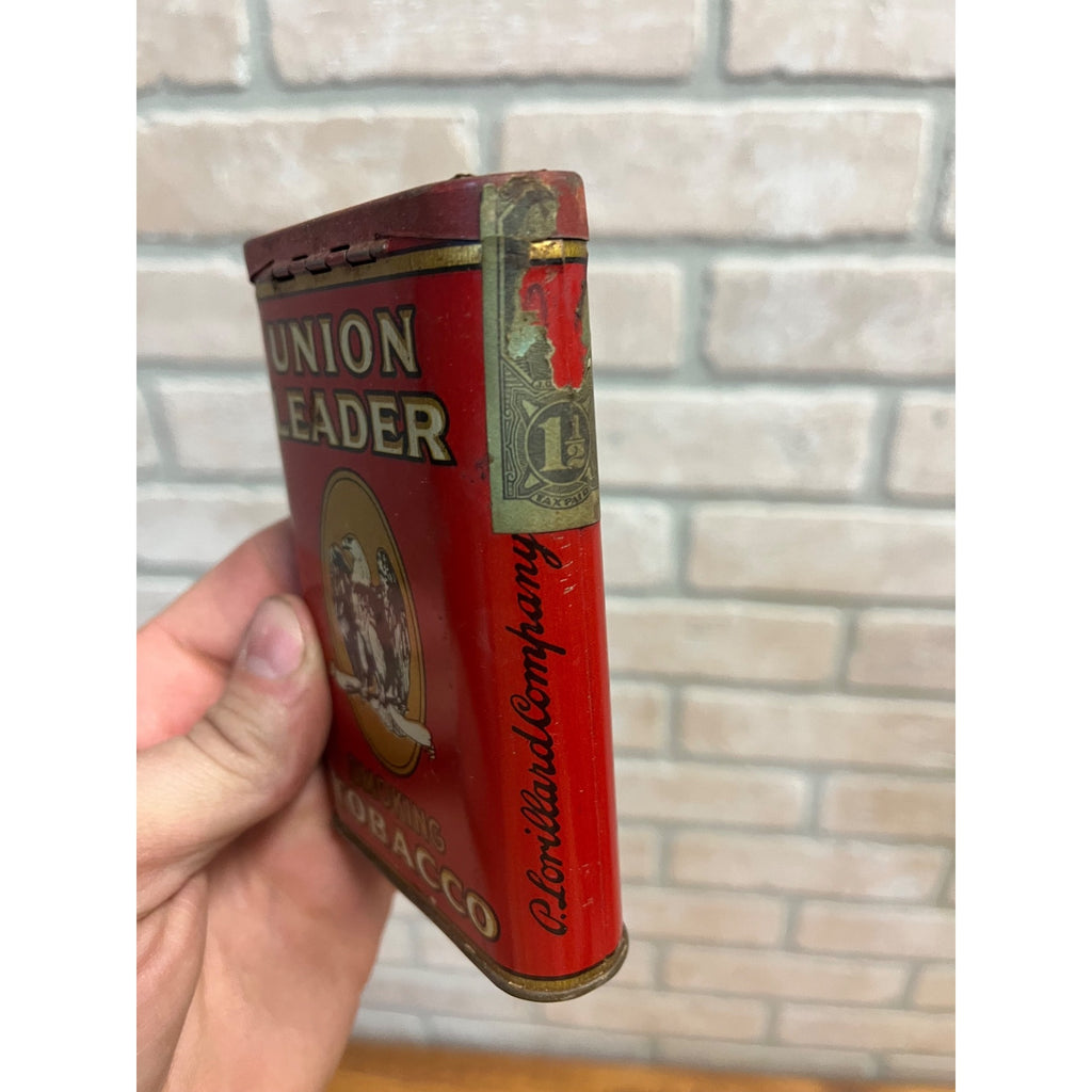 Vintage Union Leader Tobacco Tin Empty Vertical Pocket Pipe Mixture Can