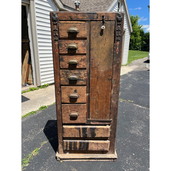 Antique Primitive Folk Art Owl Cabinet Repurposed Mills Owl Slot Machine Tool Chest