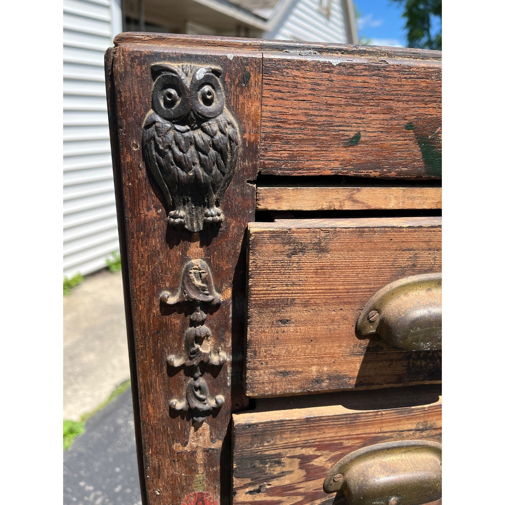 Antique Primitive Folk Art Owl Cabinet Repurposed Mills Owl Slot Machine Tool Chest