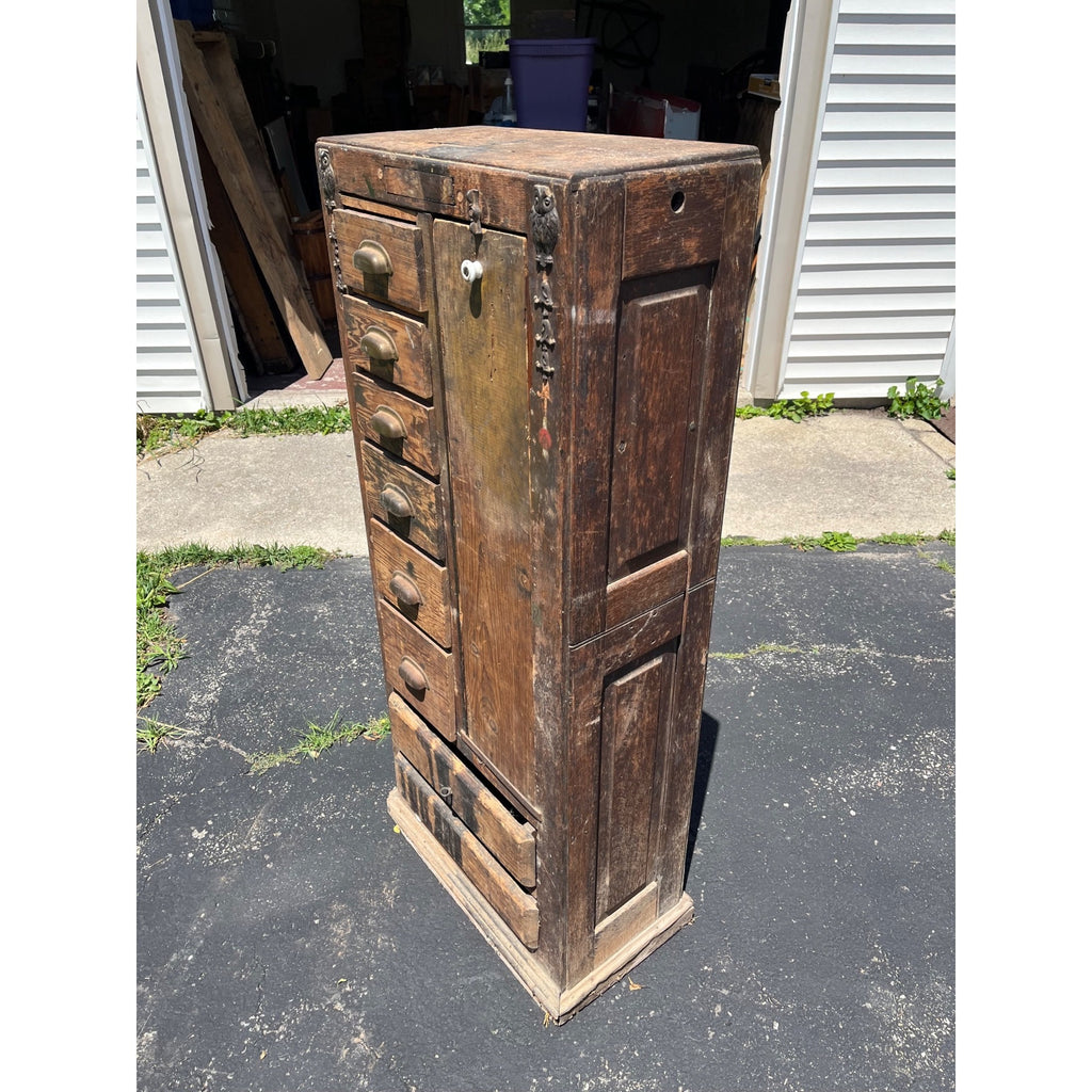Antique Primitive Folk Art Owl Cabinet Repurposed Mills Owl Slot Machine Tool Chest