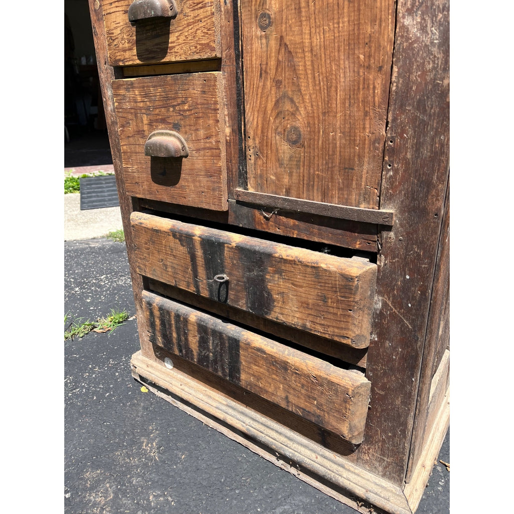 Antique Primitive Folk Art Owl Cabinet Repurposed Mills Owl Slot Machine Tool Chest