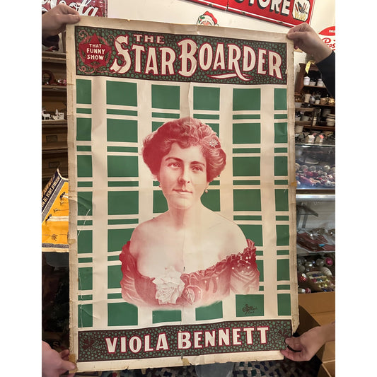 Antique 1890s Vaudeville Theatre Poster Star Boarder Show Performer Viola Bennett