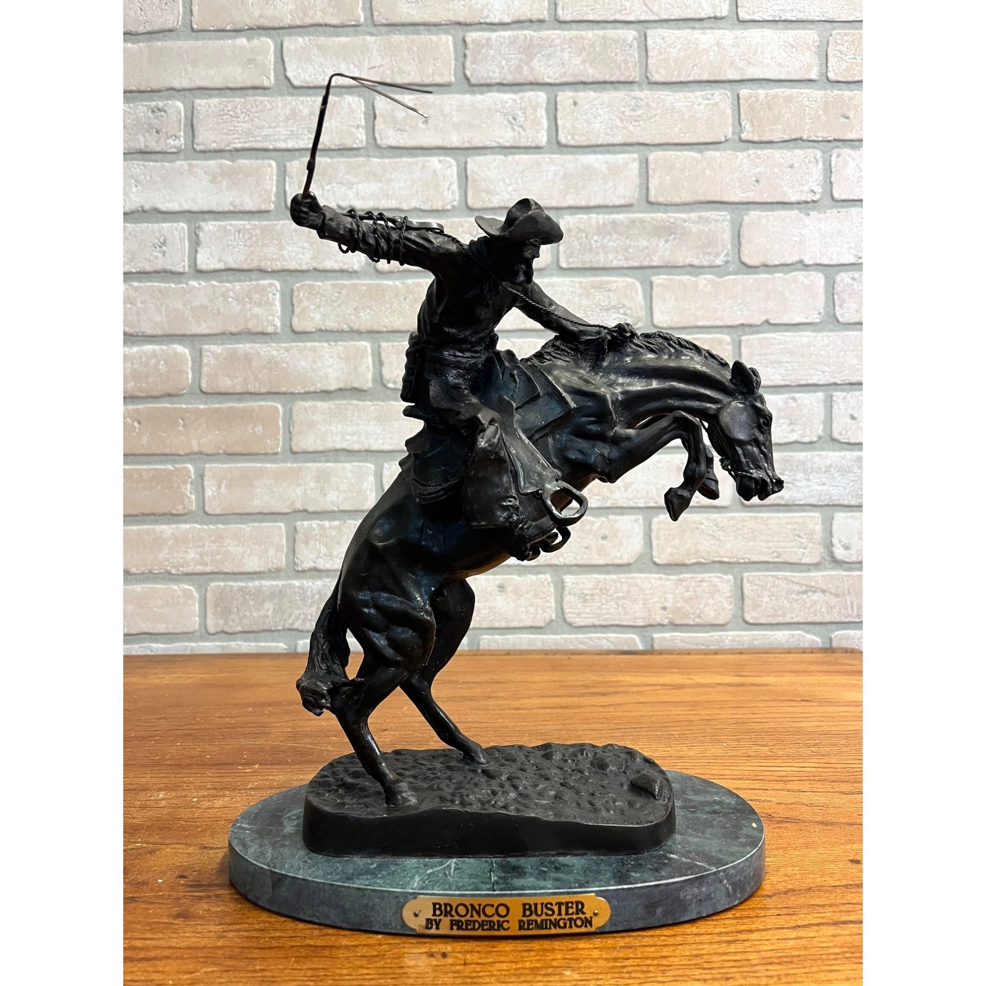Large Bronco Buster 100% Bronze on Marble Sculpture Statue by Frederic Remington