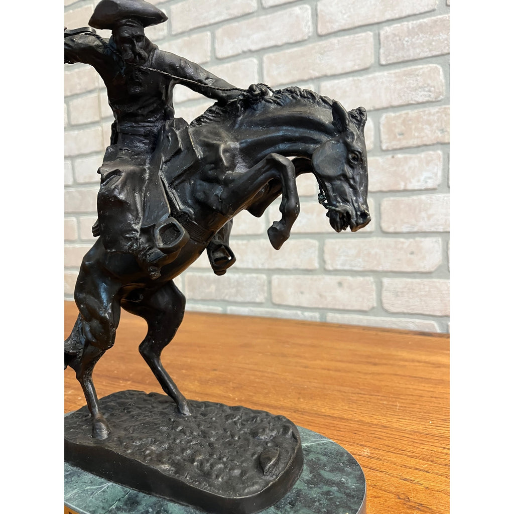Large Bronco Buster 100% Bronze on Marble Sculpture Statue by Frederic Remington