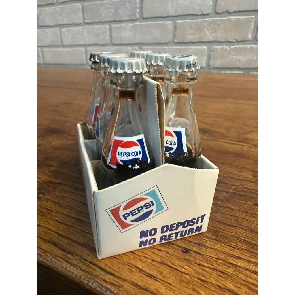 Vintage Pepsi Cola Miniature 6 Pack Bottle Carrier w/ 6 Full Glass Bottles & Caps