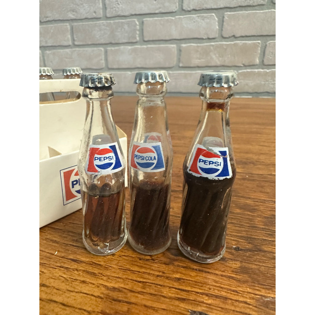 Vintage Pepsi Cola Miniature 6 Pack Bottle Carrier w/ 6 Full Glass Bottles & Caps