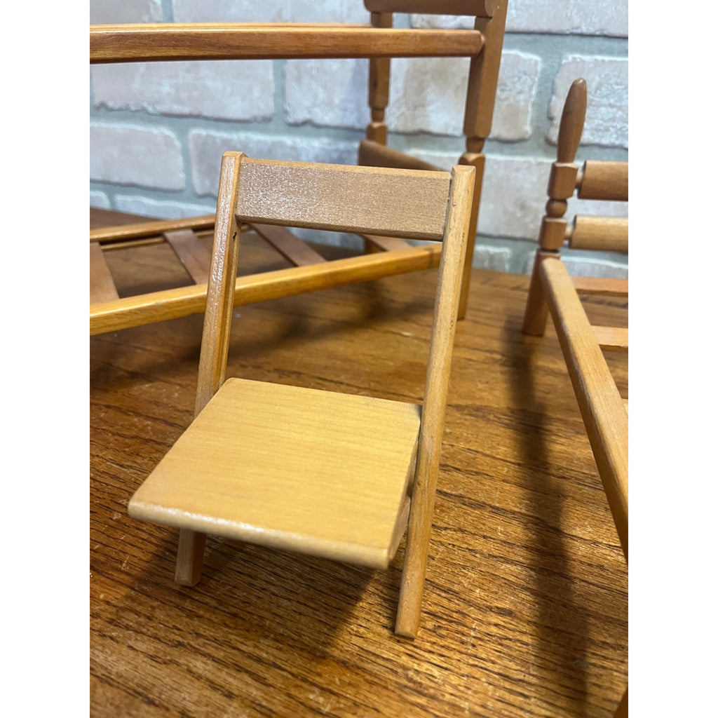 Vintage Strombecker Wooden Doll Furniture Lot Bunk Bed, Single Bed, & Chair