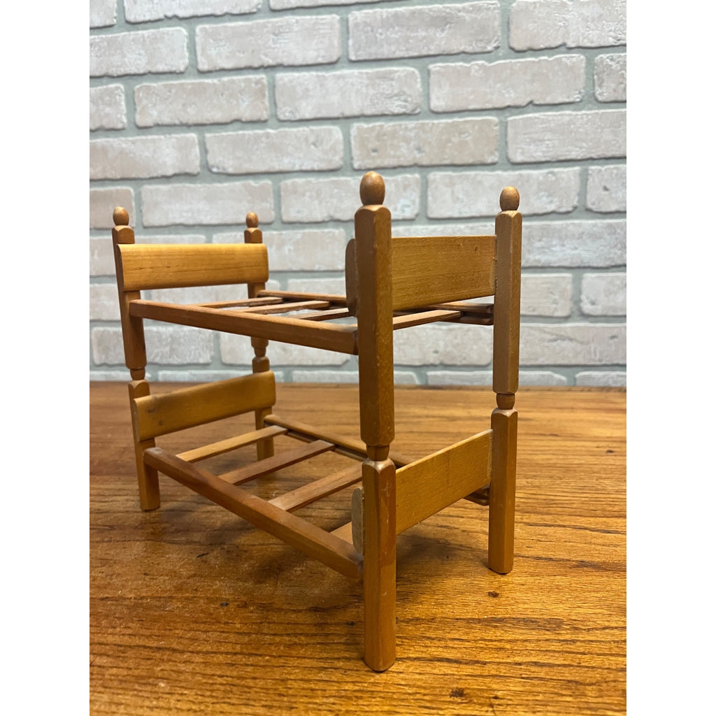 Vintage Strombecker Wooden Doll Furniture Lot Bunk Bed, Single Bed, & Chair
