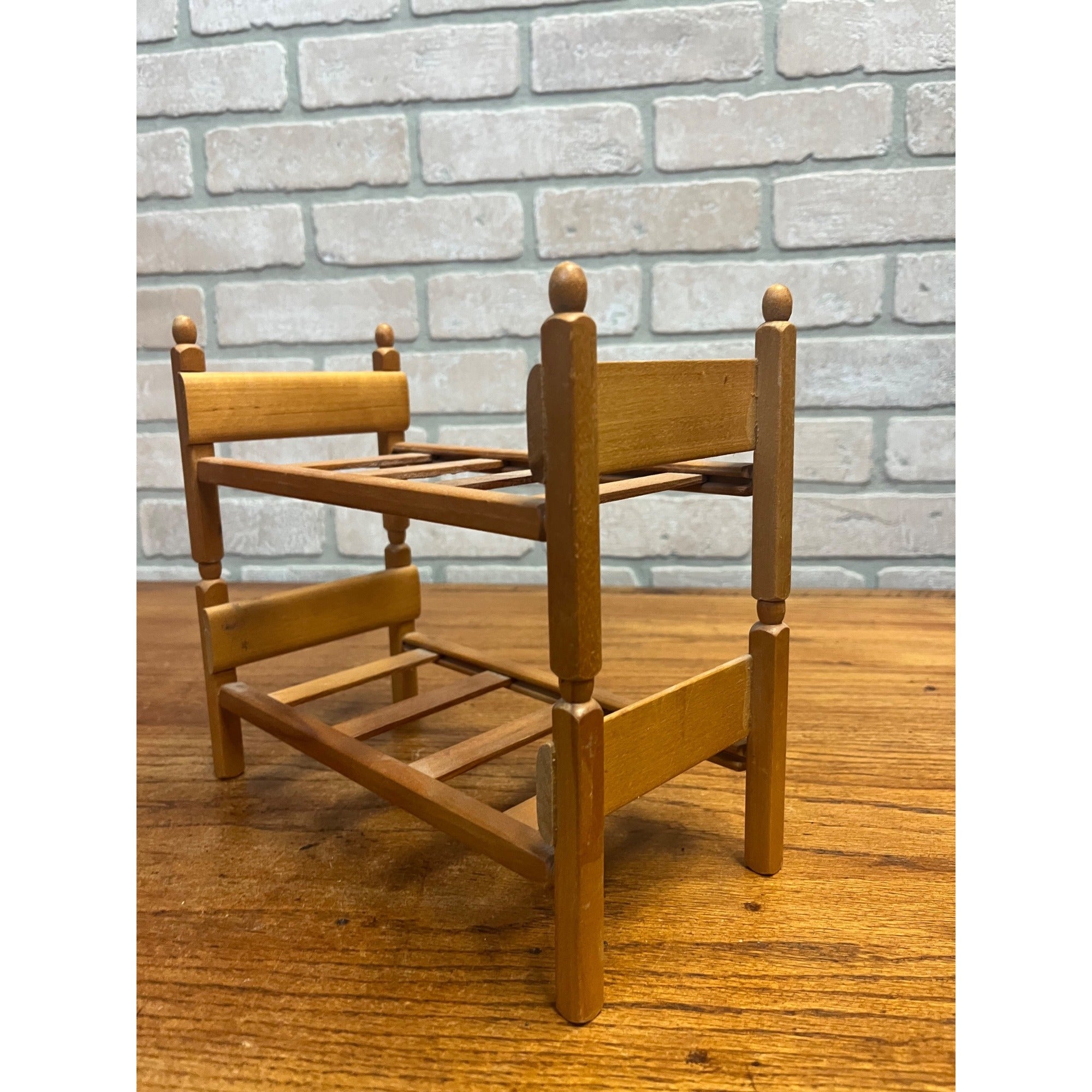 Vintage Strombecker Wooden Doll Furniture Lot Bunk Bed, Single Bed, & Chair