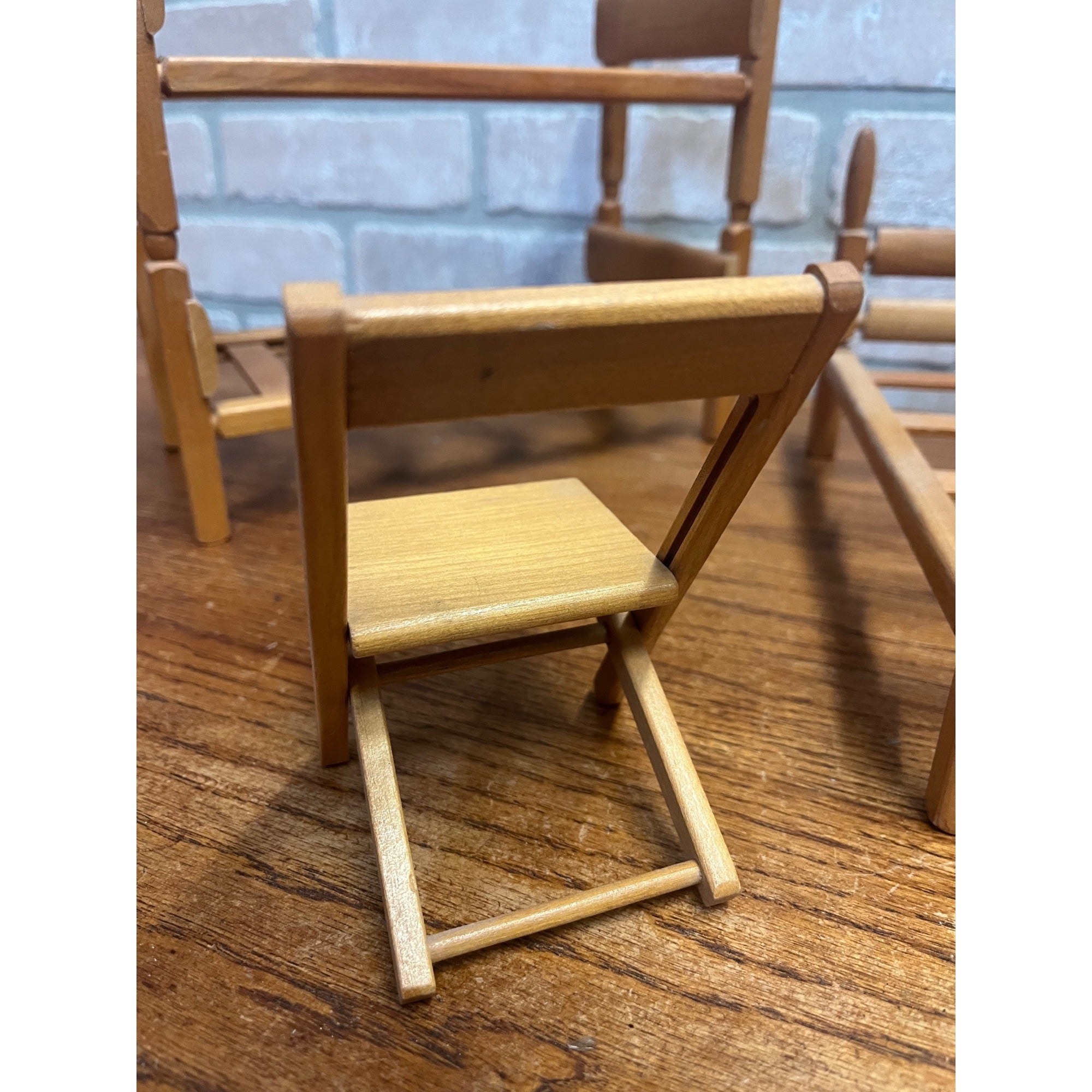 Vintage Strombecker Wooden Doll Furniture Lot Bunk Bed, Single Bed, & Chair