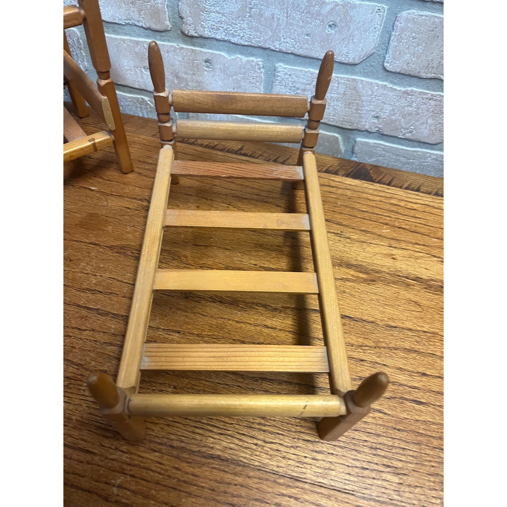 Vintage Strombecker Wooden Doll Furniture Lot Bunk Bed, Single Bed, & Chair