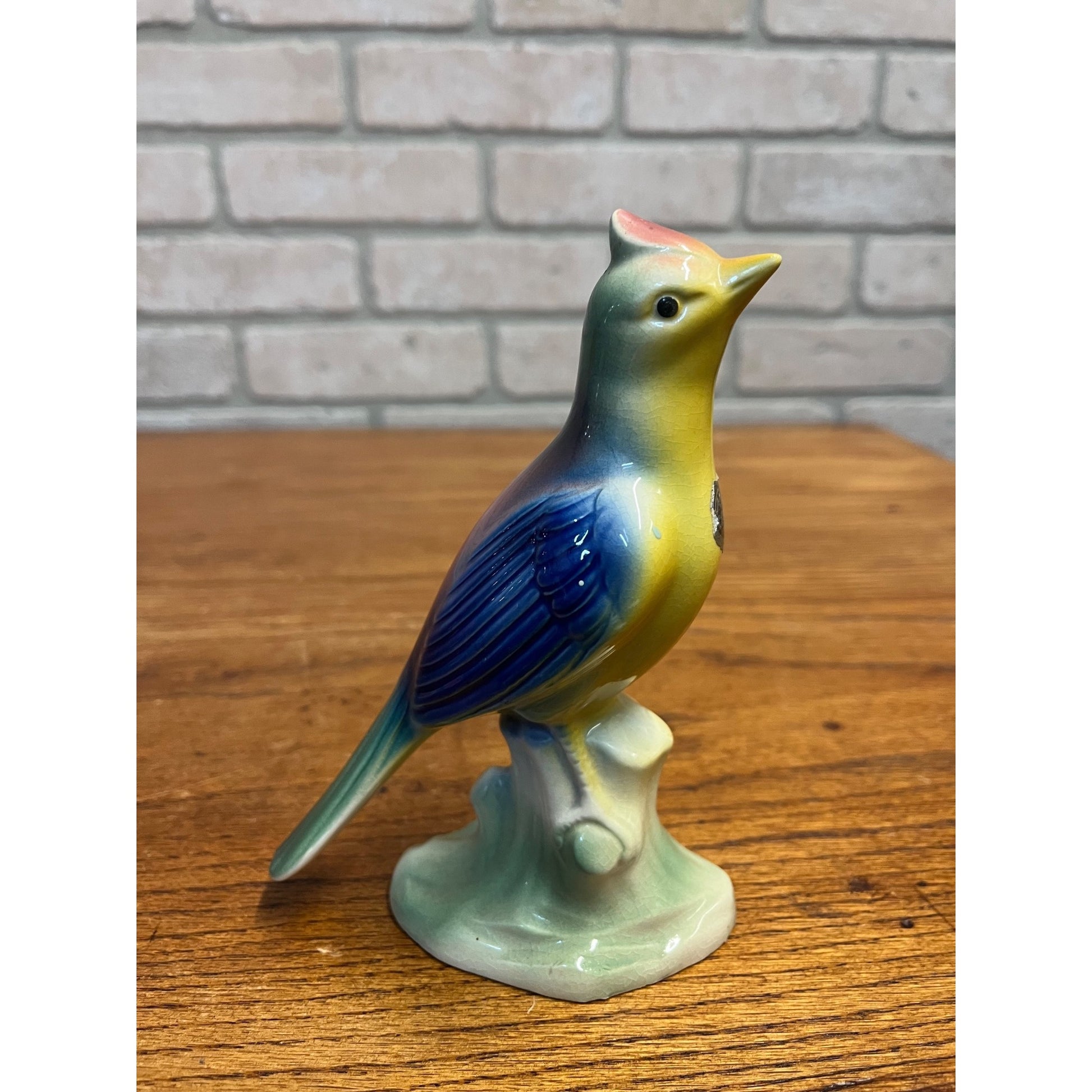 Vintage MCM Royal Copley Blue Skylark On Tree Stump Figurine