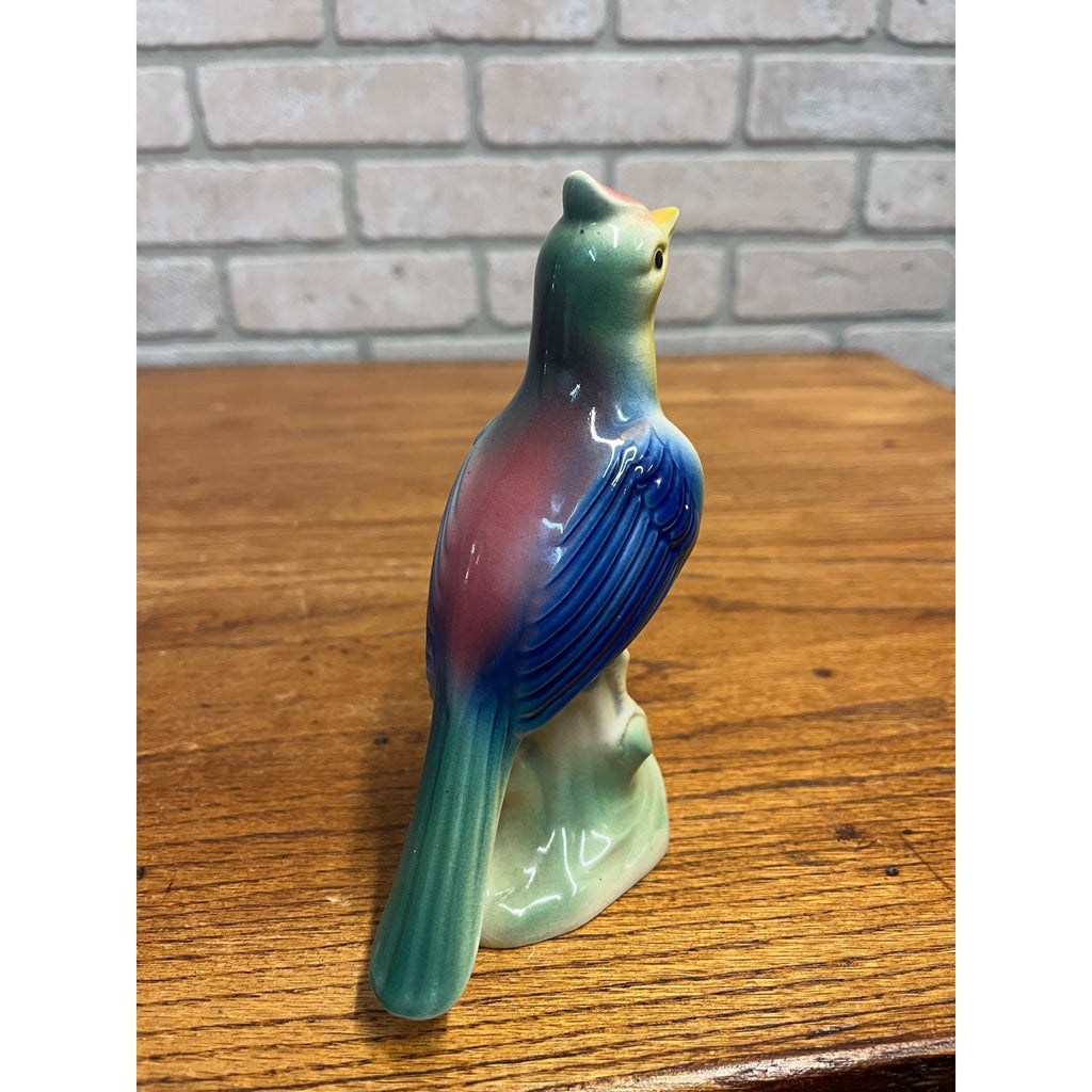 Vintage MCM Royal Copley Blue Skylark On Tree Stump Figurine
