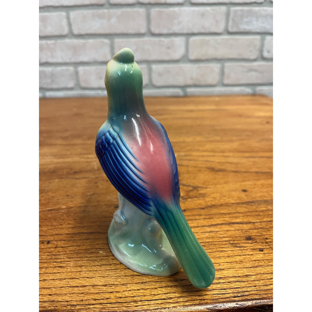 Vintage MCM Royal Copley Blue Skylark On Tree Stump Figurine