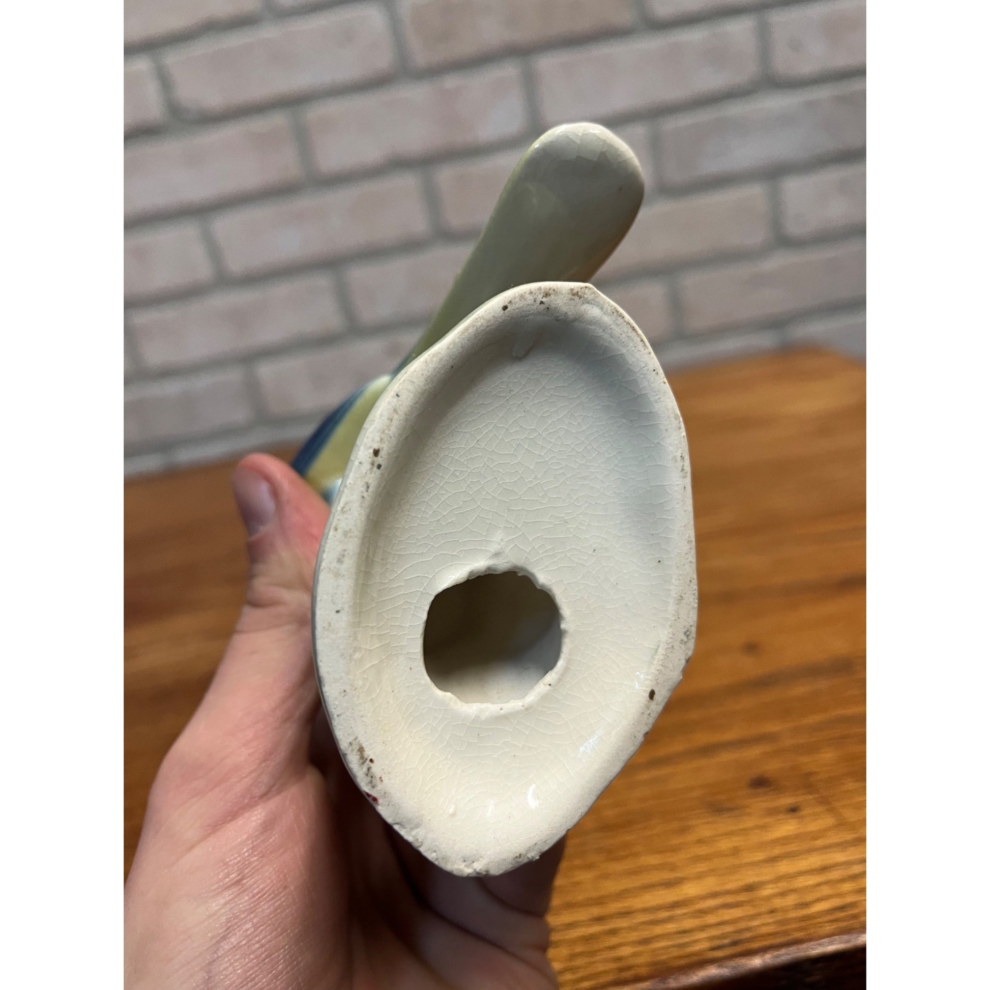 Vintage MCM Royal Copley Blue Skylark On Tree Stump Figurine