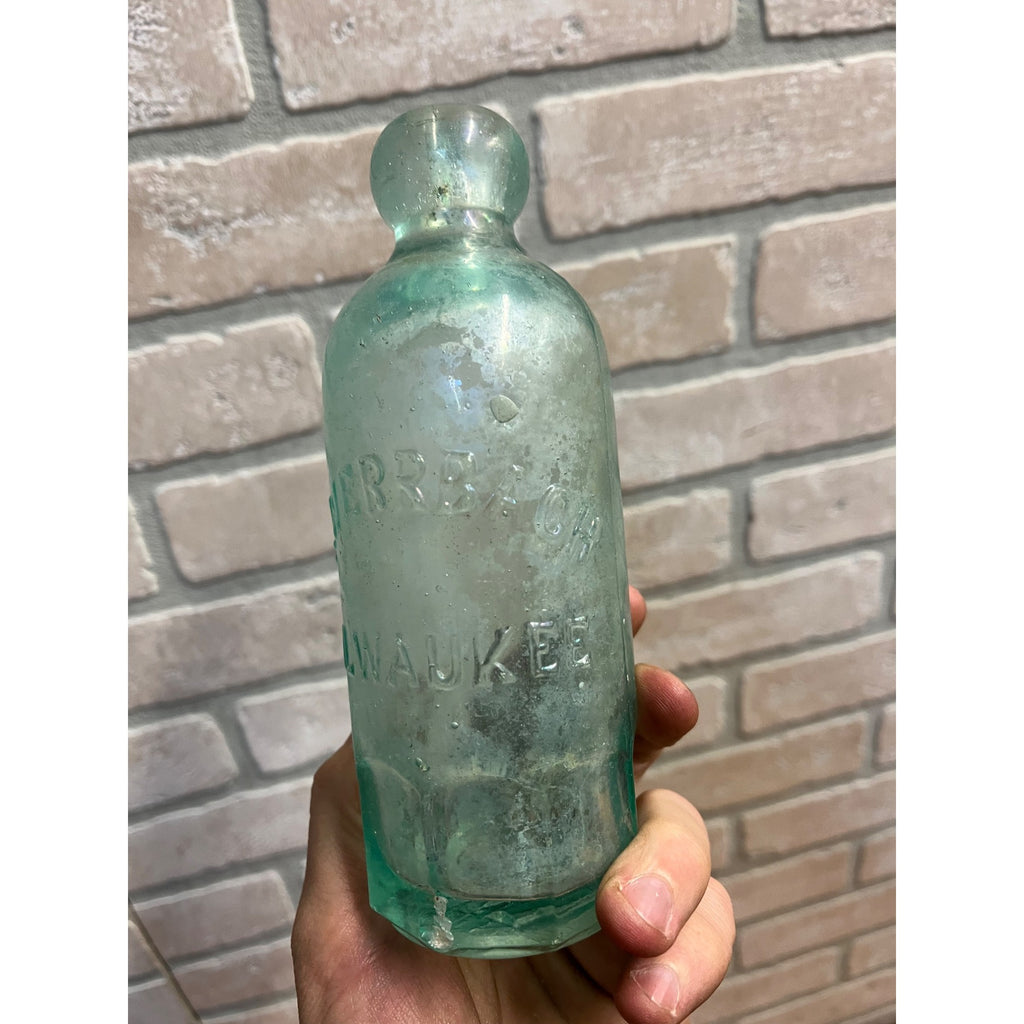 L. Werrbach c1890s Milwaukee Wis Aqua Blue Soda Bottle Blob Top Hutchinson
