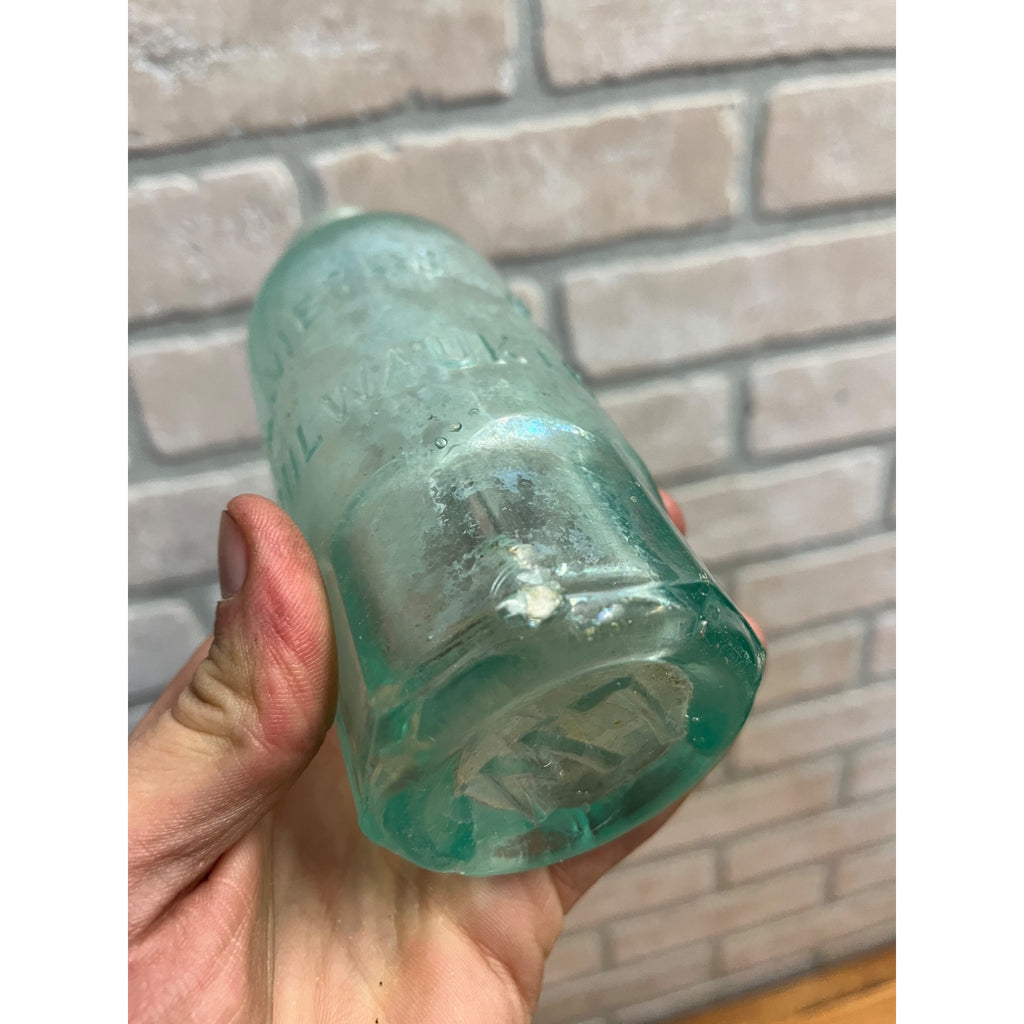 L. Werrbach c1890s Milwaukee Wis Aqua Blue Soda Bottle Blob Top Hutchinson