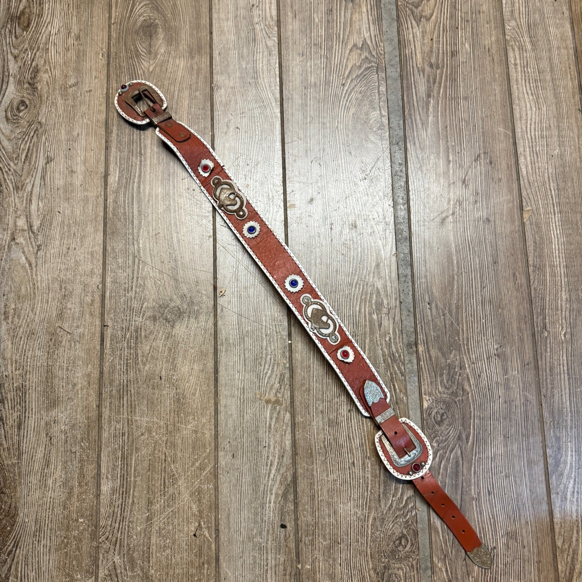 Vintage Child's Toy Western Cowboy Belt w/ Horse Emblems & Jewels Roy Rogers