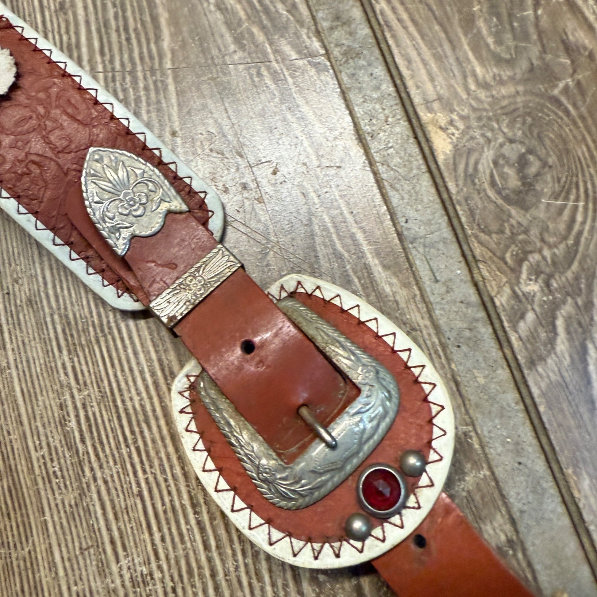 Vintage Child's Toy Western Cowboy Belt w/ Horse Emblems & Jewels Roy Rogers