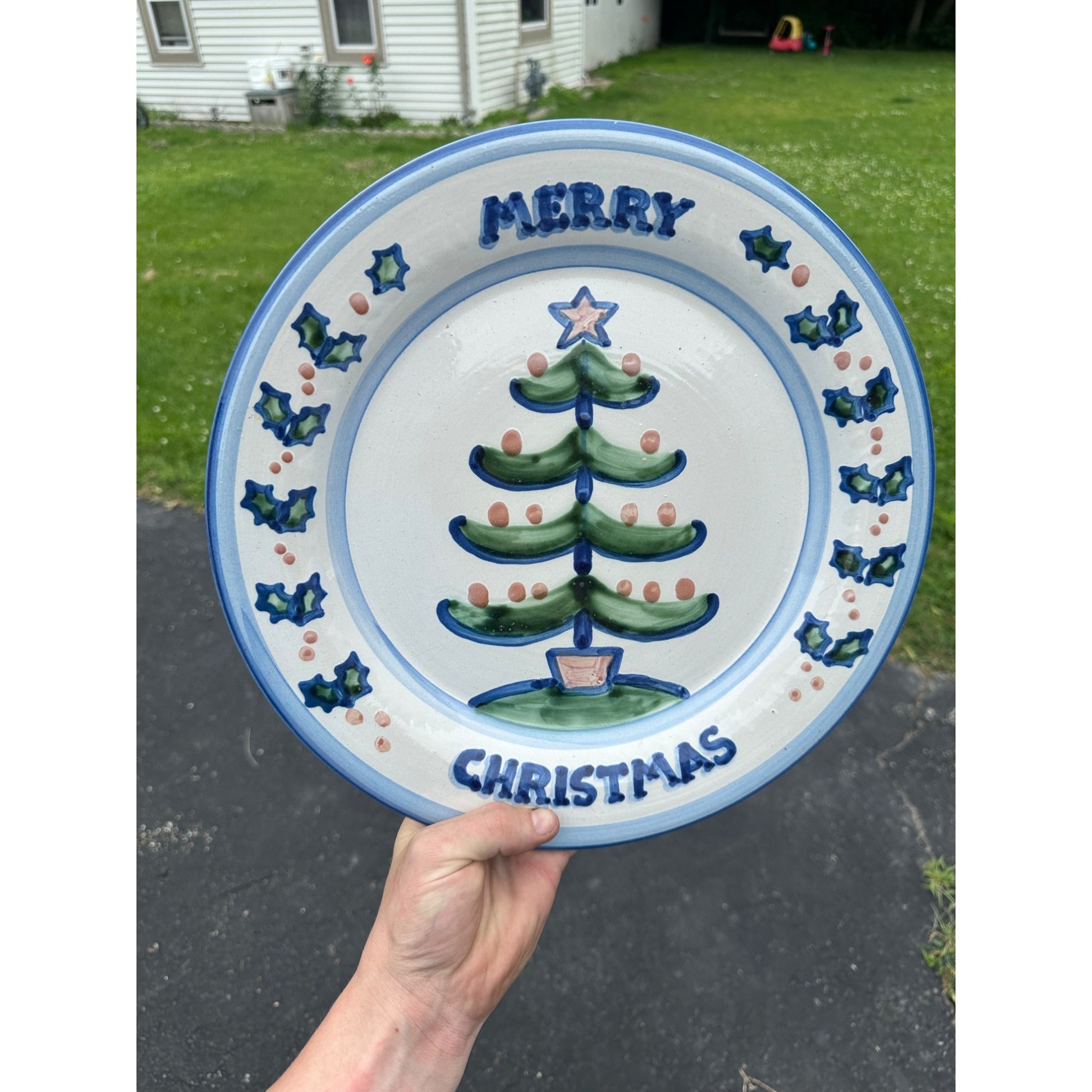 M.A. Hadley Art Pottery Stoneware Large 13" Merry Christmas Platter Plate