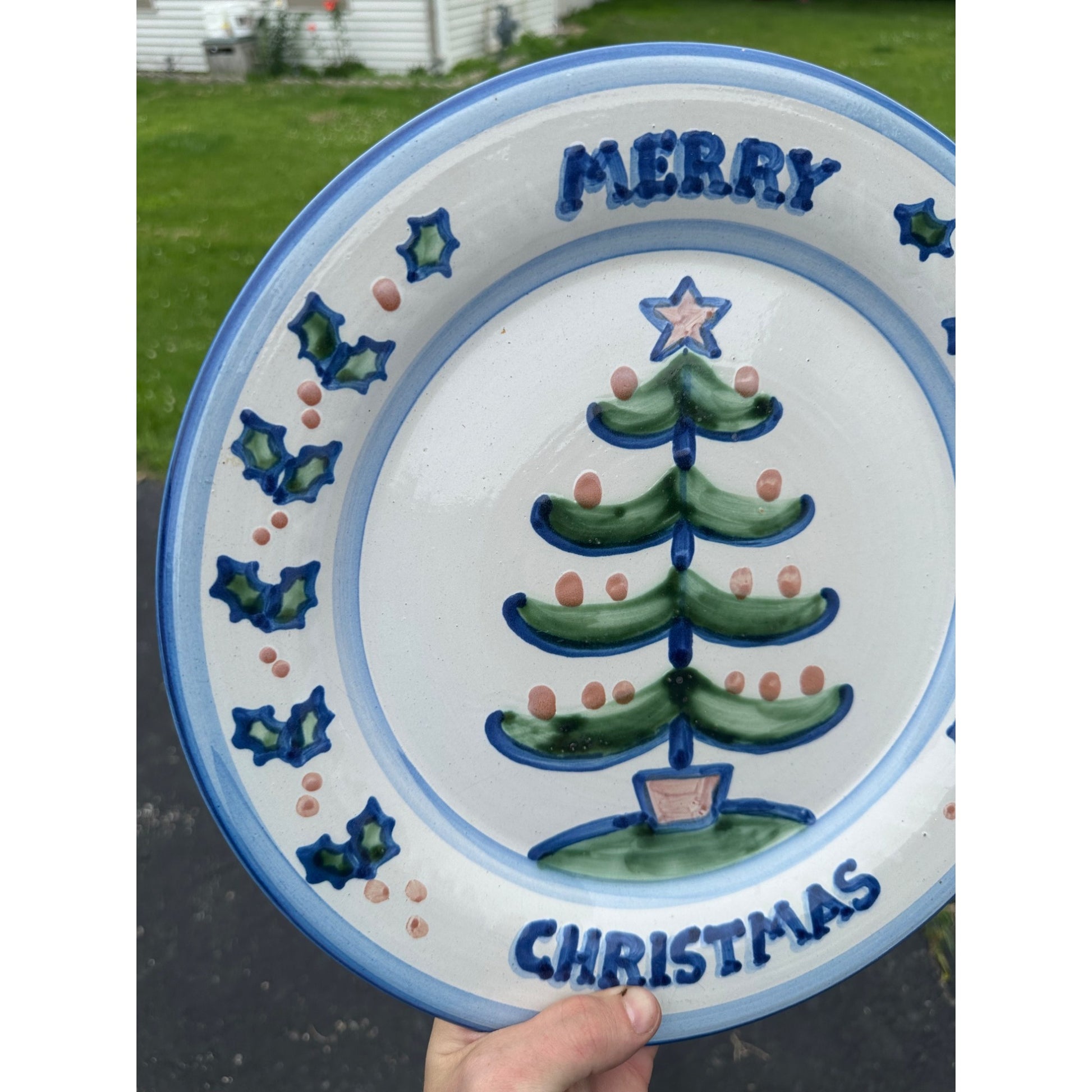 M.A. Hadley Art Pottery Stoneware Large 13" Merry Christmas Platter Plate