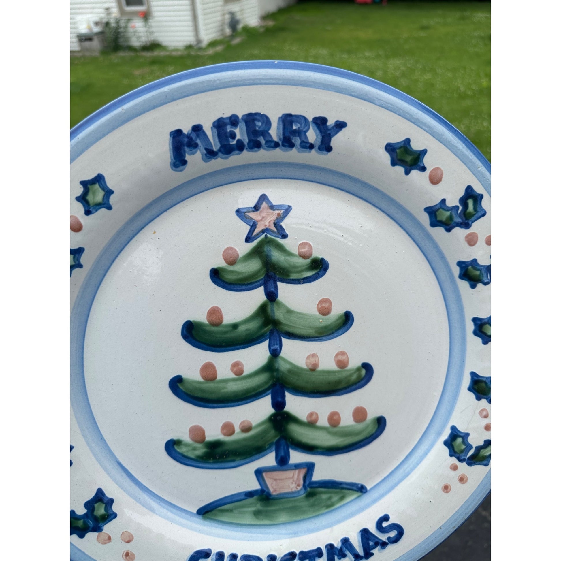 M.A. Hadley Art Pottery Stoneware Large 13" Merry Christmas Platter Plate