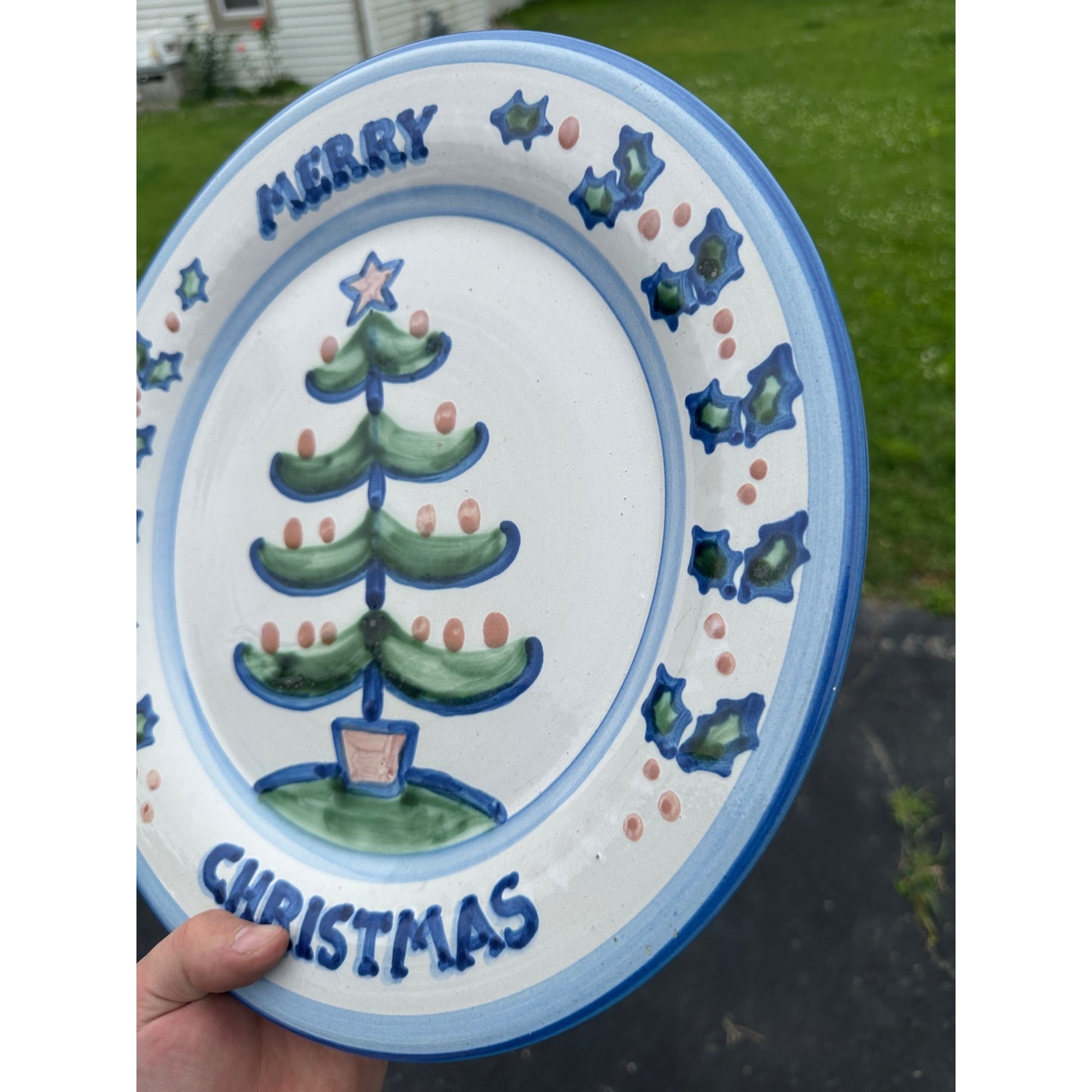 M.A. Hadley Art Pottery Stoneware Large 13" Merry Christmas Platter Plate